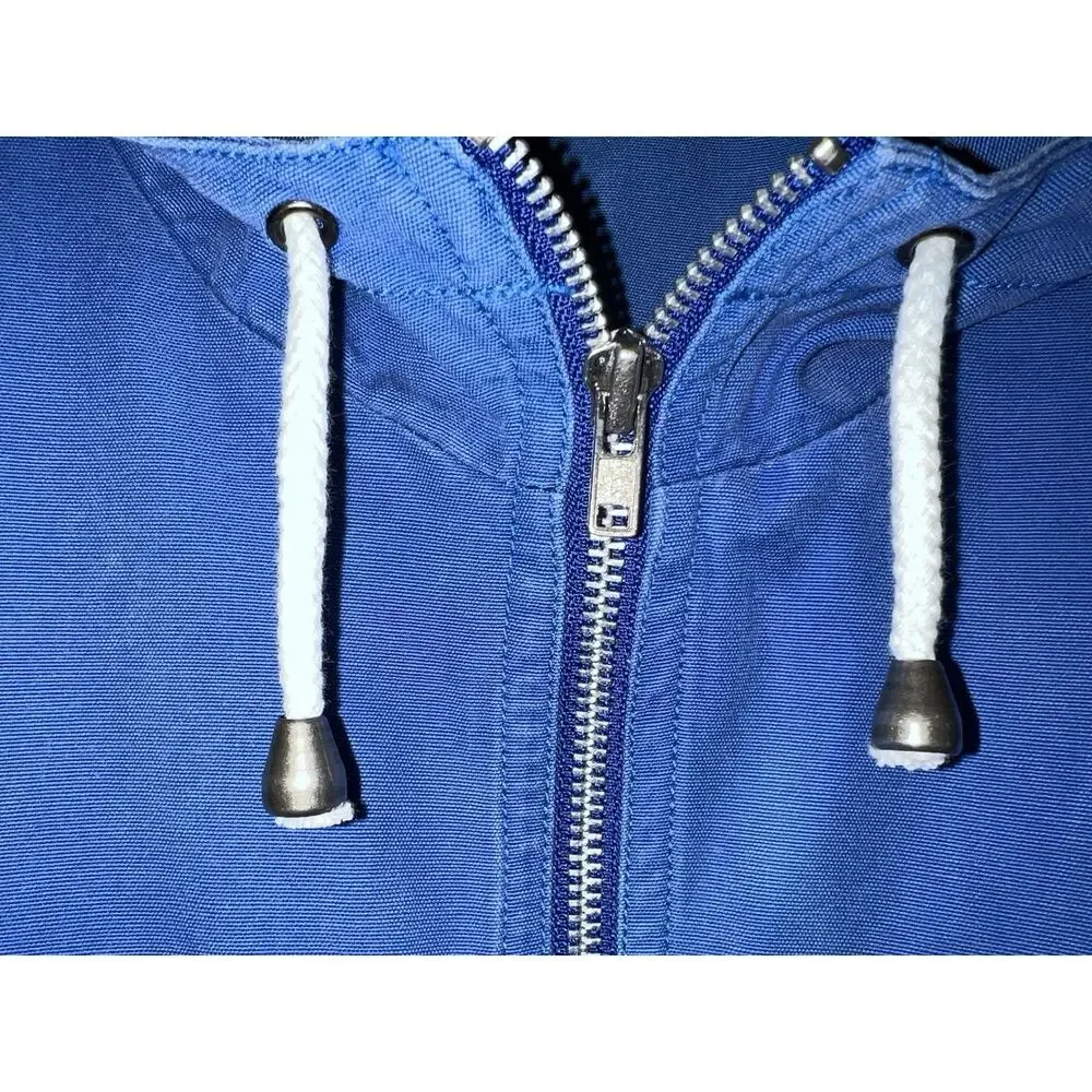 VTG Nautical Hooded Windbreaker Jacket Blue Green White Canvas Small 1980s Retro - Picture 5 of 9